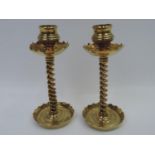 Pair of Brass and Copper Barley Twist Candlesticks