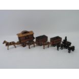 Matchstick Models of Horse-Drawn Peat Burners with Caravan and Irish Bog Oak Jaunting Cart and