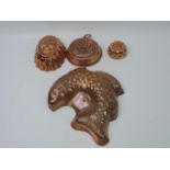 4x Vintage Copper Jelly Moulds