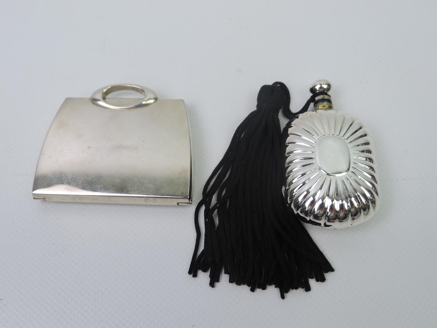 White Metal Compact Mirror in the form of a Purse and Scent Bottle