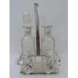 Decanter and Glass Set on Silver Plated Stand by Hukin and Heath - Retailed by Charles Desprez