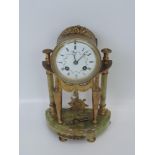 Good Quality Art Deco Brass and Onyx Mantel Pendulum Clock with Enamelled Face and Key - Seen
