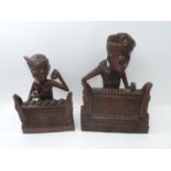 2x Large Carved Dark Wood Oriental Pieces Depicting Figures Playing Musical Instruments