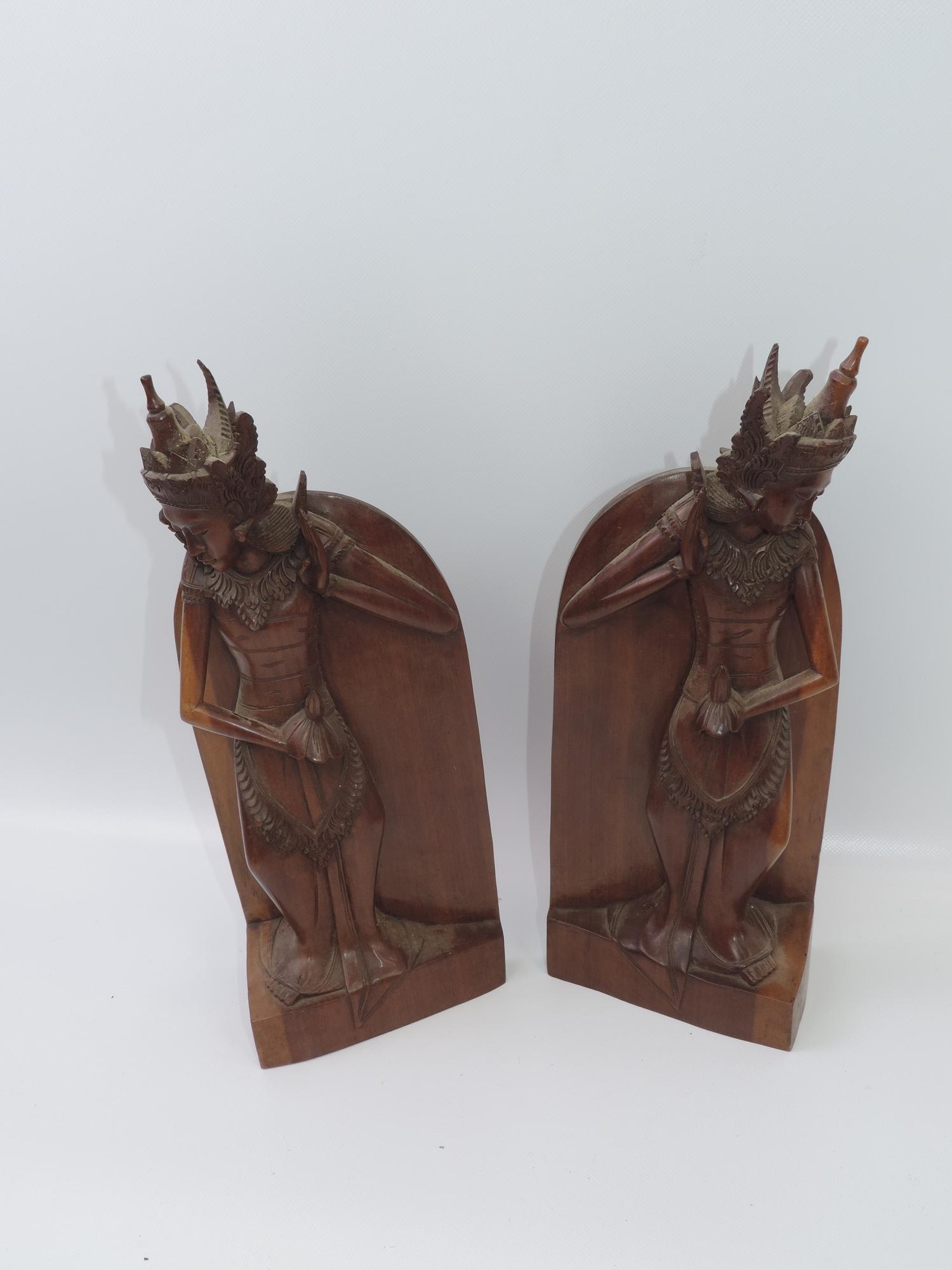 Pair of Carved Balinese Teak Figural Book Ends