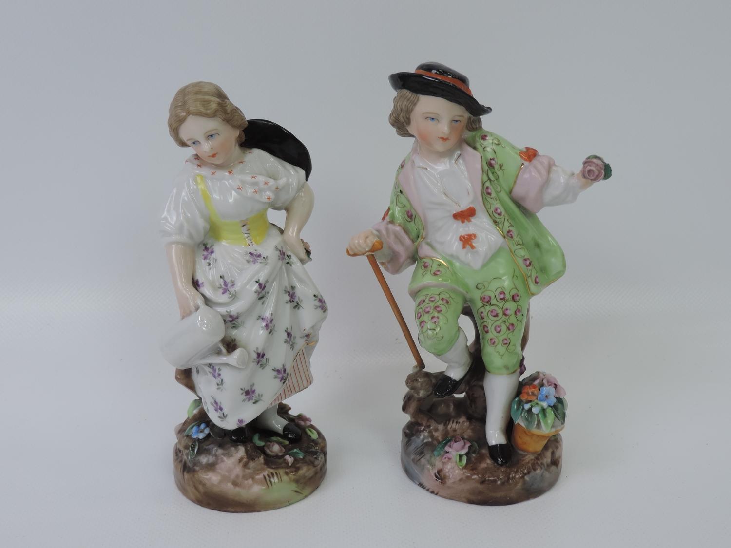 Pair of Hand Painted Porcelain Figures with Mark to Base