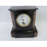 Slate and Marble Mantel Clock with Enamelled Face - Some Enamel Loss