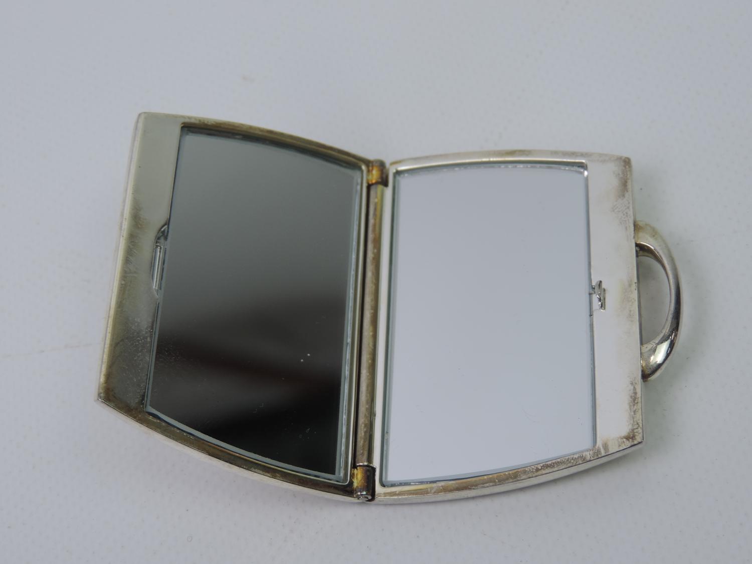 White Metal Compact Mirror in the form of a Purse and Scent Bottle - Image 3 of 4