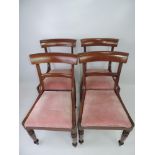 4x Late Victorian Mahogany Bar Back Dining Chairs with Upholstered Seats