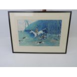 Signed Framed Watercolour - Hunting Scene - Visible Picture 18.5" x 12"