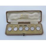 Cased Set of 6x 9ct Yellow Gold Mother of Pearl and Enamel Shirt Studs Set with Seed Pearls - Slight