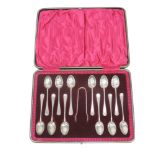 Cased Set of 12x Sheffield Silver Teaspoons with Matching Sugar Nips - Maker JR - Total Weight 187