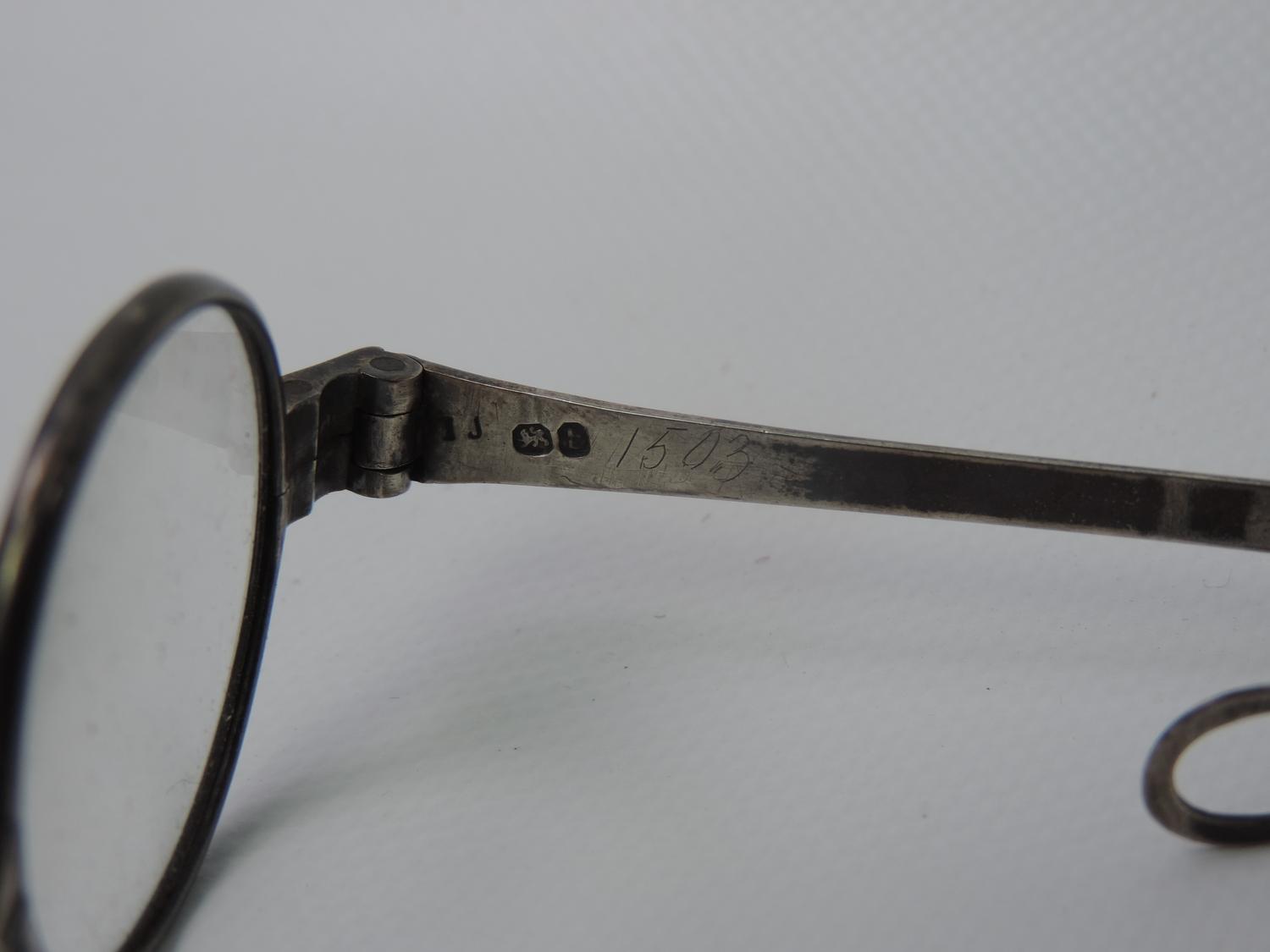 Rare Cased Pair of Georgian Sterling Silver Wig Spectacles - Fully Hallmarked - Image 3 of 8
