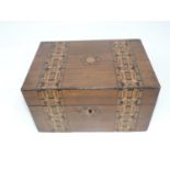 Mahogany Tunbridgeware Jewellery Box with Key