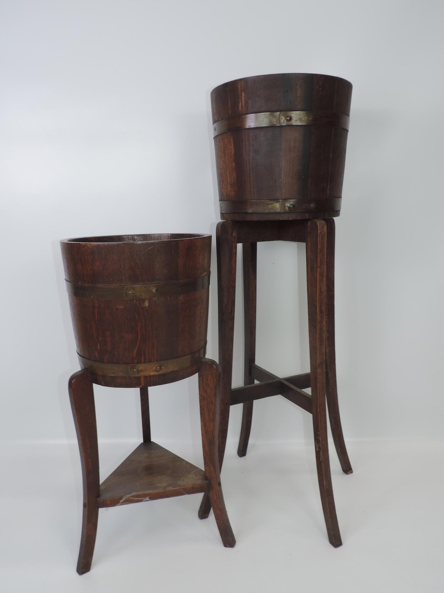 2x Coopered Wooden Planters By R A lister & Co on Stands