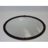 Oval Mahogany Framed Bevel Edged Mirror with Inlaid Details to Frame