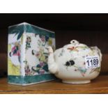 Chinese Ceramic Opium Pillow and Signed Japanese Teapot Painted with Insects
