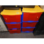 2x Banks of Three Plastic Storage Drawers