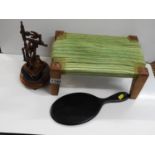 Footstool, Ebony Hand Mirror and Miniature Spinning Wheel