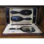 Boxed Ebony Dressing Table Set with Silver Mounts