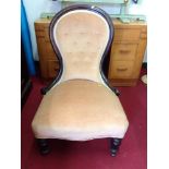 Victorian Oak Framed Spoon Back Bedroom Chair on Castor Feet