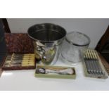 Ice Bucket and Cased Vintage Cutlery