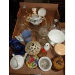 Box of Misc - China and Glassware - Honey Pot etc