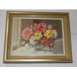 Signed Gilt Framed Oil on Canvas Painting - Floral Splendour by Sheila Fairman - 10" x 15"