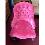 Upholstered Button Back Bedroom Chair on Turned Legs with Castor Feet