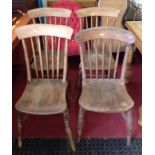 Set of 4x Stick Back Dining Chairs with Shaped Seats