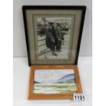 Signed Framed Watercolour Painting and Framed Vintage Photograph