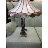 Art Nouveau Style Figural Table Lamp with Tiffany Style Light Shade