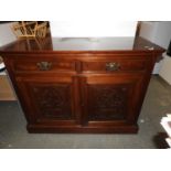 Edwardian Mahogany Sideboard with Carved Panels and Two Drawers