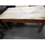 Pine Kitchen Table on Turned Legs with Single Drawer