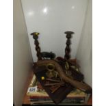 Giles Annuals, Candlesticks and Brass Blow Lamp etc