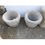 Pair of Large Circular Concrete Garden Planters - Grape Design