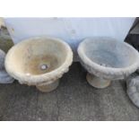 Large Pair of Circular Concrete Garden Pedestal Planters