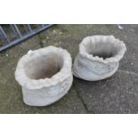 Pair of Sack Concrete Garden Planters