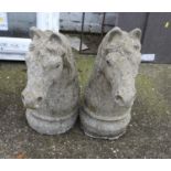 Pair of Concrete Horse Head Garden Ornaments