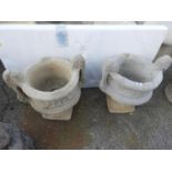 Pair of Large Concrete Garden Pedestal Urns