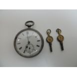 Silver Benson Pocket Watch with Keys - Seen Running