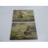 Pair of Oil on Board Paintings - Sailing Boats - Signed Hooven - 24cm x 16cm