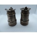 Pair of Castle Tower Cruets - Marked HB to Base with Possible Foreign Silver Mark of Flaming Torch