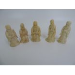 5x Ivory Figures - 9cm High - Chips, One Head Reglued