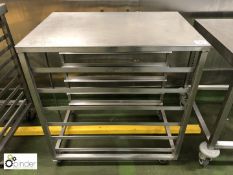 Mobile stainless steel Preparation Table, 770mm x 520mm, with tray storage (please note there is a