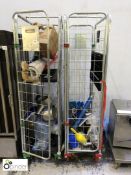 2 mobile Stillages and Contents including mixing bowls, manual scales, etc (please note there is a
