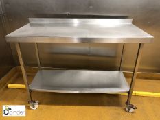 Mobile stainless steel Preparation Table, 1400mm x 650mm, with shelf under (please note there is a