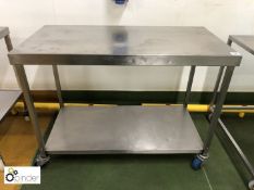 Mobile stainless steel Preparation Table, 1200mm x 600mm, with shelf under (please note there is a