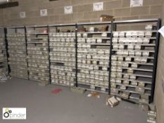 7 bays Parts Bin Racking, Parts Bins and Contents (please note there is a lift out charge of £100
