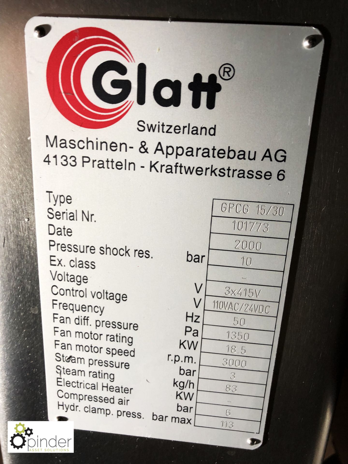 Glatt 15/30 Fluid Bed Dryer Granulator, year 2000, serial number 101773, voltage 3 x 415volts, - Image 8 of 19