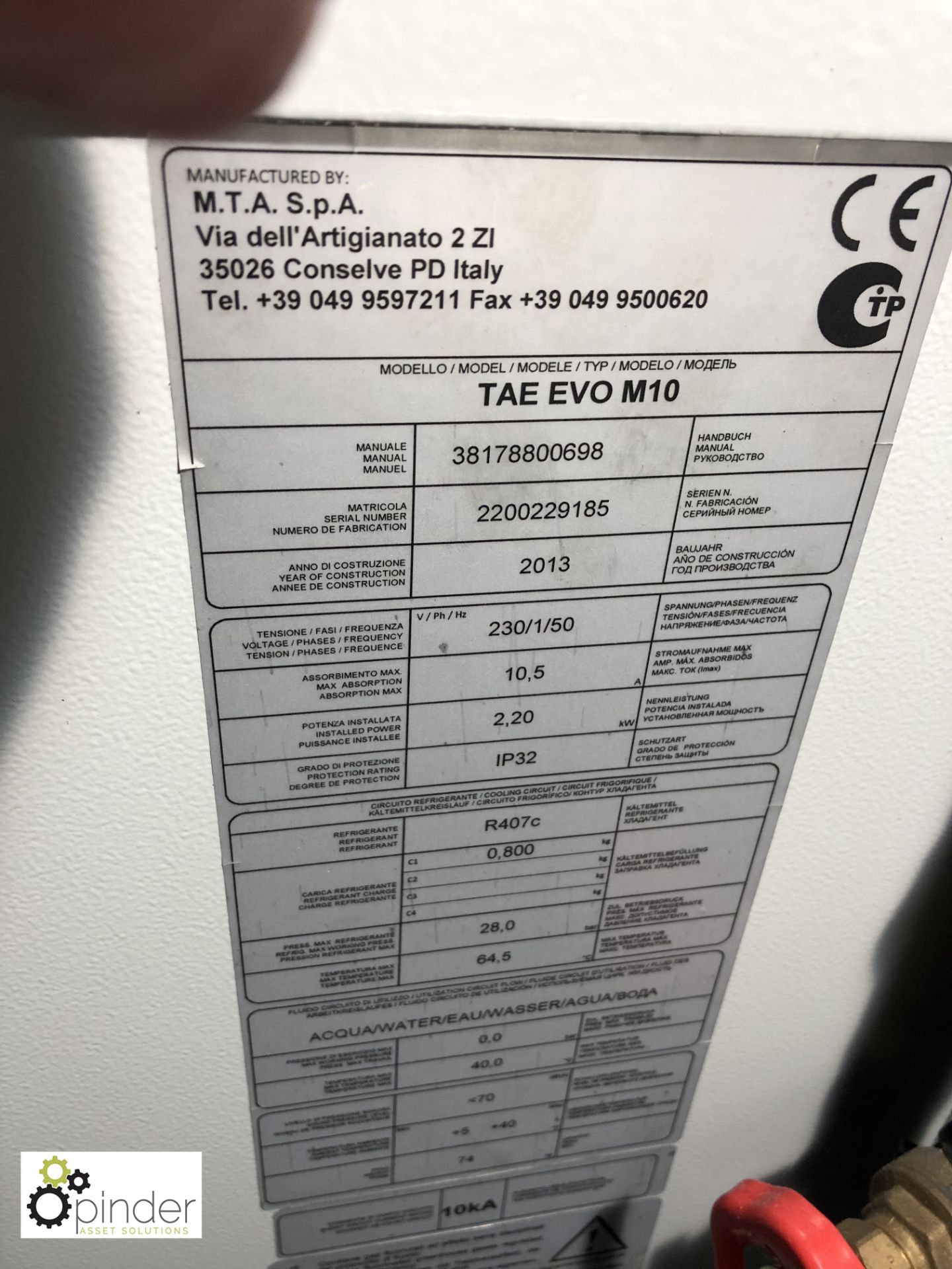 ICS TAE Evo MIO Water Chiller, year 2013, serial number 38178800698 (please note there is a lift out - Image 2 of 3